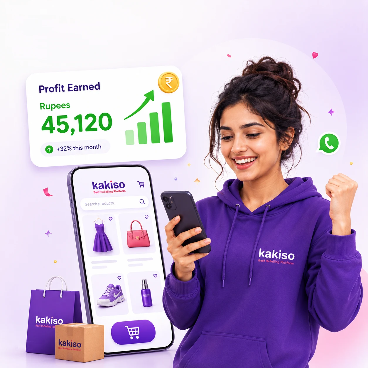 KaKiSo ReSeller celebrating her profits on the KaKiSo app