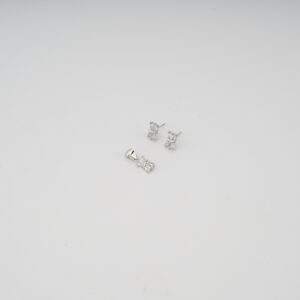 AGOR 925 Sterling Silver Baguette CZ Diamond Pendant Set | Stud Earrings & Pendant