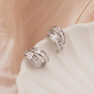 AGOR 925 Silver Dual-Curve CZ Stud Earrings