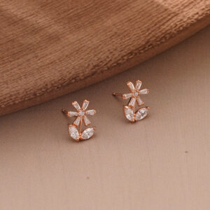 AGOR 925 Silver CZ & Baguette Floral Stud Earrings