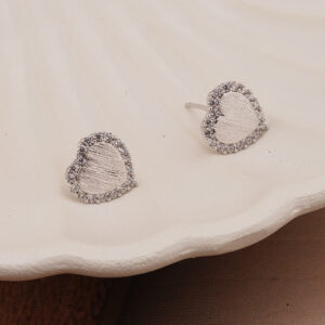 AGOR 925 Silver Heart Stud Earrings with CZ Outline