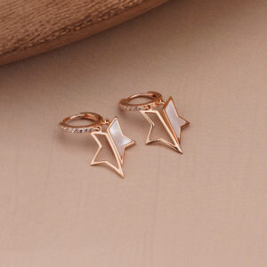 AGOR 925 Silver Rose Gold-Plated Star-Shard Drop Earrings with White Enamel