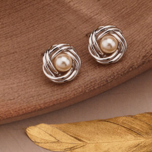 AGOR 925 Silver MOP Stud Earrings with Twisted Wire Nest Design