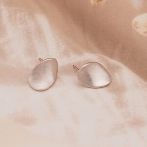 AGOR 925 Silver Petal Shaped Stud Earrings with White Enamel