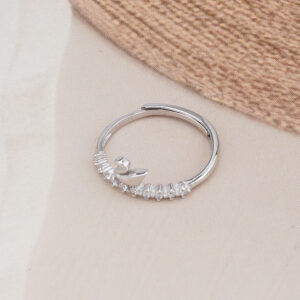 AGOR 925 Silver Swan Charm Adjustable Ring - CZ Band Elegance