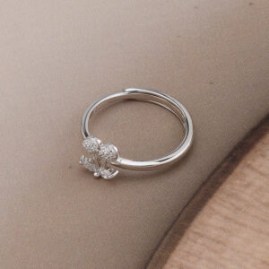 AGOR 925 Silver Twin Floral Adjustable Ring - CZ Leafy Bloom Elegance