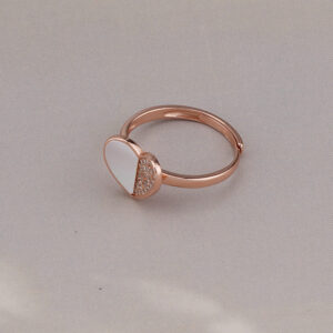 AGOR 925 Silver Rose Gold Heart Ring - Dual-Tone Enamel & CZ Adjustable Design