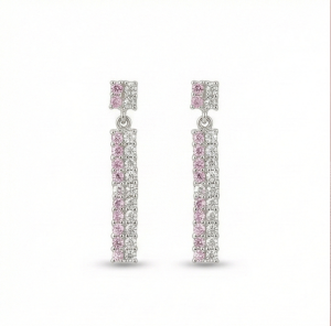 925 Sterling Silver Pink and White Linear Drop Earrings Jewellery for Women