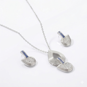 925 Sterling Silver Abstract Teardrop Pendant Set with Blue Stone Accents Jewellery for Women