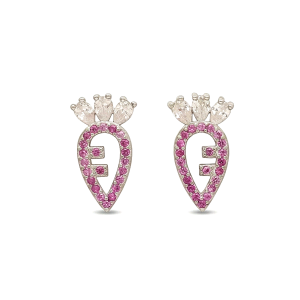 925 Sterling Silver Pink Carrot Stud Earrings Stone Accents Rhodium Finish Jewellery