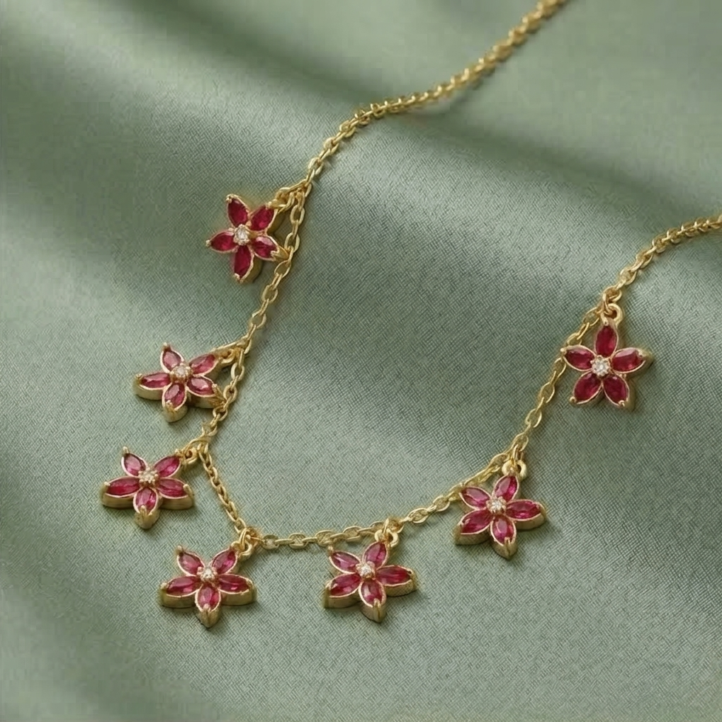 AGOR 925 Sterling Silver Pink Floral Charm Necklace Jewellery for Women with Gold Finish