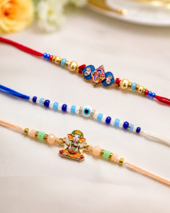 DivoRama Set of 3 Rakhis for Brother | Ganpati, Evil Eye & Ganesha Spiritual Rakhi | Designer Rakhi for Bhaiya Bhai | Raksha Bandhan 2026 Thread Rakhi