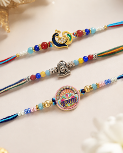 DivoRama Set of 3 Rakhis for Brother | Mor Heart, Lord Shiva & Krishna Name Rakhi | Designer Spiritual Rakhi for Bhaiya Bhai | Raksha Bandhan 2026 Thread Rakhi