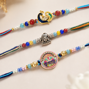 DivoRama Set of 3 Rakhis for Brother | Mor Heart, Lord Shiva & Krishna Name Rakhi | Designer Spiritual Rakhi for Bhaiya Bhai | Raksha Bandhan 2026 Thread Rakhi