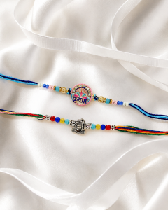DivoRama Set of 2 Beaded Rakhis for Brother | Colorful Krishna & Oxidised Silver God Rakhi | Designer Spiritual Rakhi for Bhaiya Bhai | Raksha Bandhan 2026 Thread Rakhi