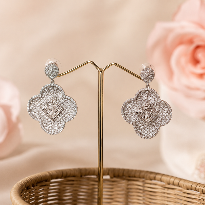 Frozen Bloom Drops | Crystal Floral Party Wear Earrings for Women