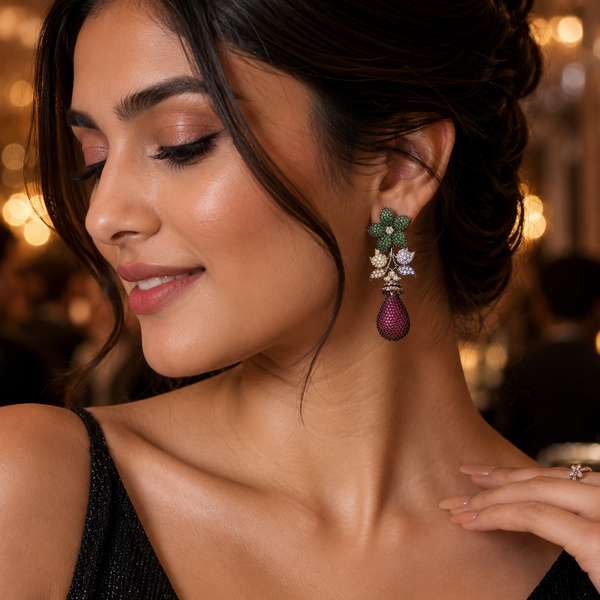 Blossom Drop AD Flower Stud Earrings