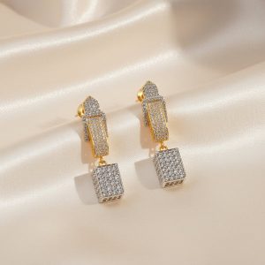 Sparkling Matrix 3D Cube Crystal Dangler Earrings | Party Wear