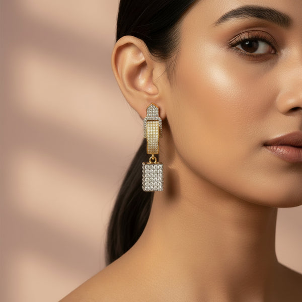 Sparkling Matrix 3D Cube Crystal Dangler Earrings | Party Wear