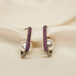 Rosy Curve Pink Stone Pearl Earrings | Minimal Party Wear