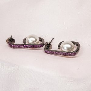 Rosy Curve Pink Stone Pearl Earrings | Minimal Party Wear