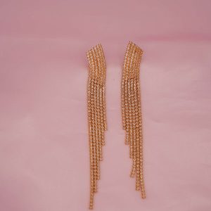 Golden Drape Glam | Rhinestone Waterfall Party Wear Earrings Women