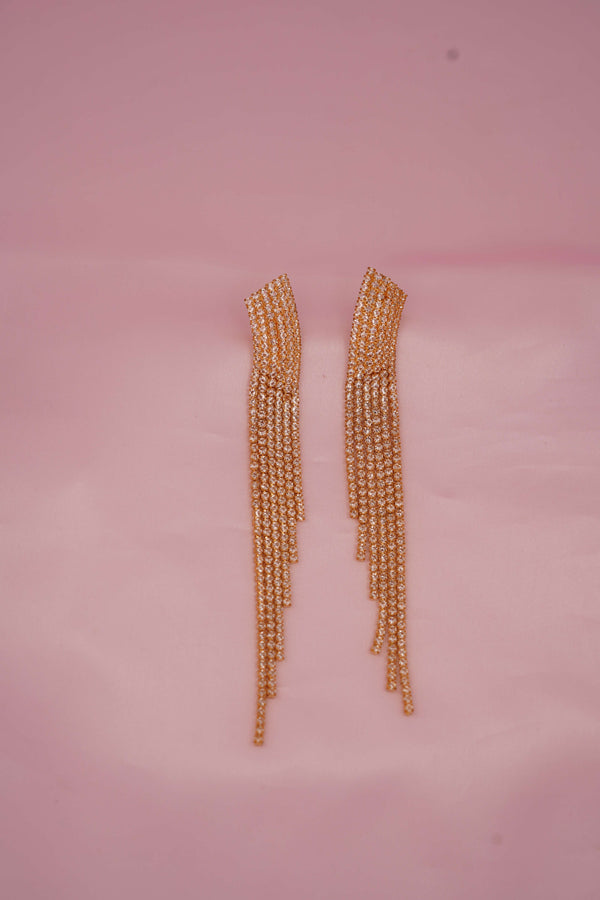 Golden Drape Glam | Rhinestone Waterfall Party Wear Earrings Women