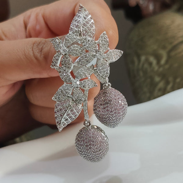 Lilac Bloomdrops Party Wear Earrings