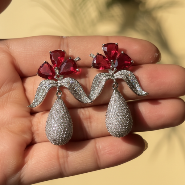 Ruby Dewdrops Party Wear Earrings