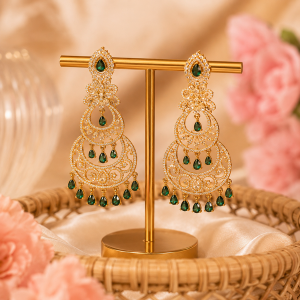 Green Chandbali | Sparkling Ethnic Party Wear Earrings for Women