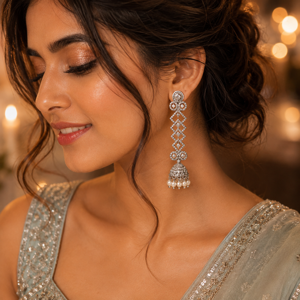 Radiant Crisscross Silver Jhumki
