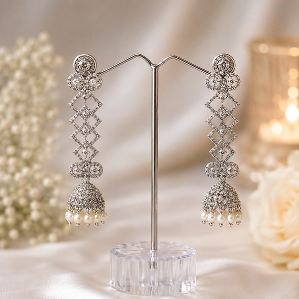 Radiant Crisscross Silver Jhumki