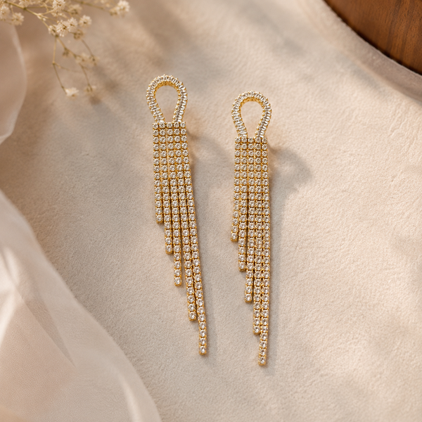 Cascade Tassel Earrings - Baguette Crystal Loop Tassel Drops
