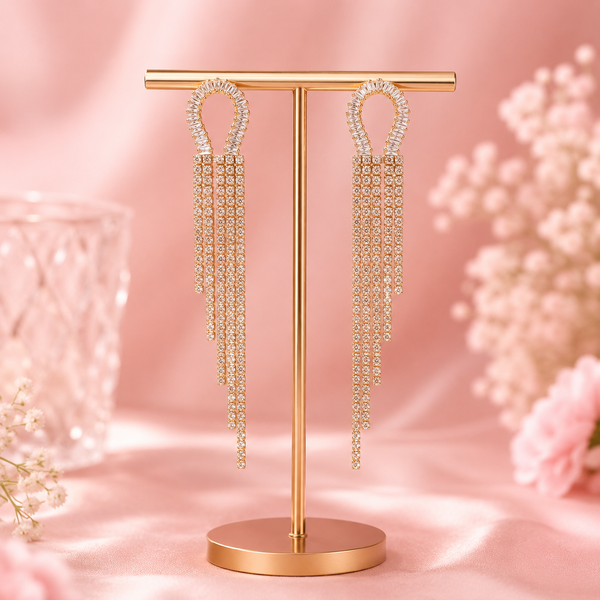 Cascade Tassel Earrings - Baguette Crystal Loop Tassel Drops