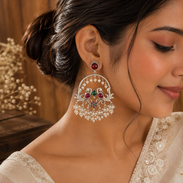 Silver Pearl Chandbali