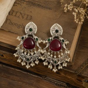 Maroon Silver Vintage Chandbali