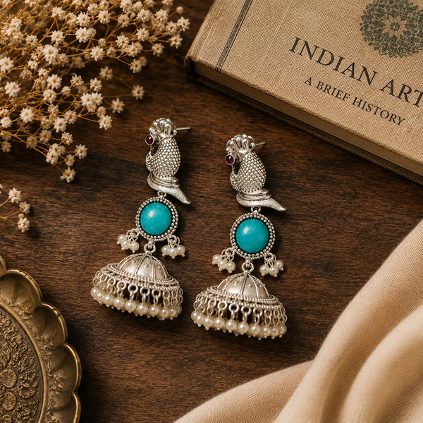 Silver turquoise Bird Jhumki