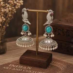 Silver turquoise Bird Jhumki