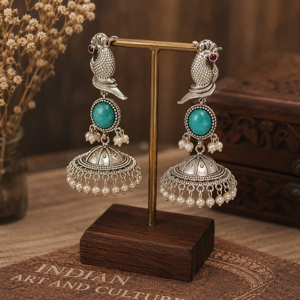 Silver turquoise Bird Jhumki