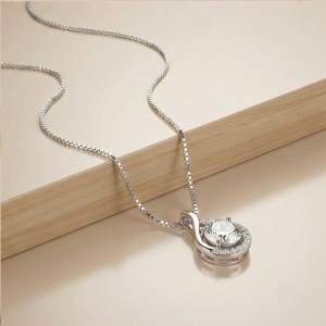 AGOR 925 Sterling Silver Teardrop Solitaire Pendant Necklace Jewellery for Women High Polish Rhodium Finish with Box Chain