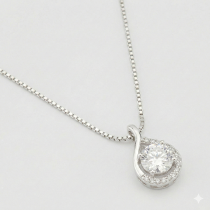 AGOR 925 Sterling Silver Teardrop Solitaire Pendant Necklace Jewellery for Women High Polish Rhodium Finish with Box Chain