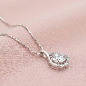 AGOR 925 Sterling Silver Teardrop Solitaire Pendant Necklace Jewellery for Women High Polish Rhodium Finish with Box Chain