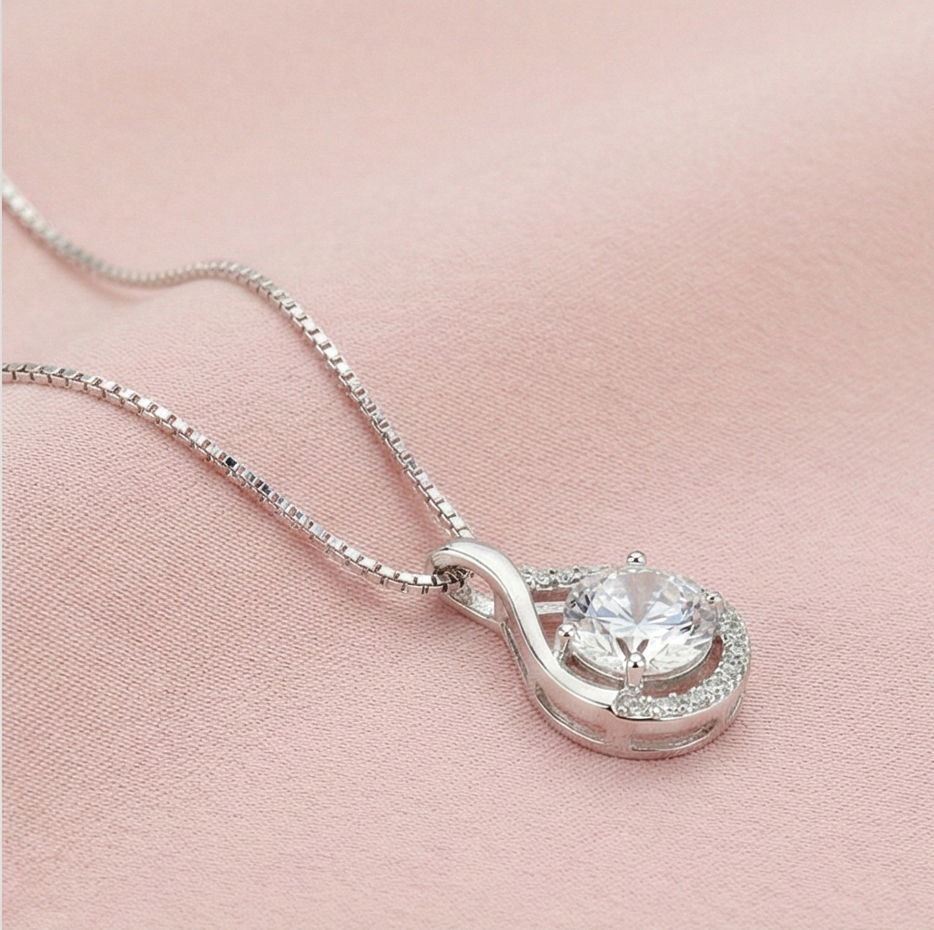 AGOR 925 Sterling Silver Teardrop Solitaire Pendant Necklace Jewellery for Women High Polish Rhodium Finish with Box Chain