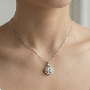 AGOR 925 Sterling Silver Teardrop Solitaire Pendant Necklace Jewellery for Women High Polish Rhodium Finish with Box Chain