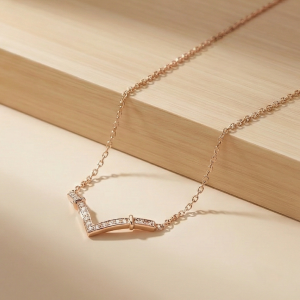 AGOR 925 Sterling Silver Rose Gold Plated Geometric Chevron Bar Necklace Jewellery
