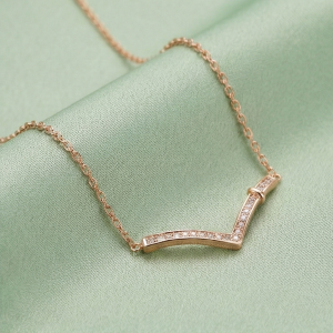 AGOR 925 Sterling Silver Rose Gold Plated Geometric Chevron Bar Necklace Jewellery