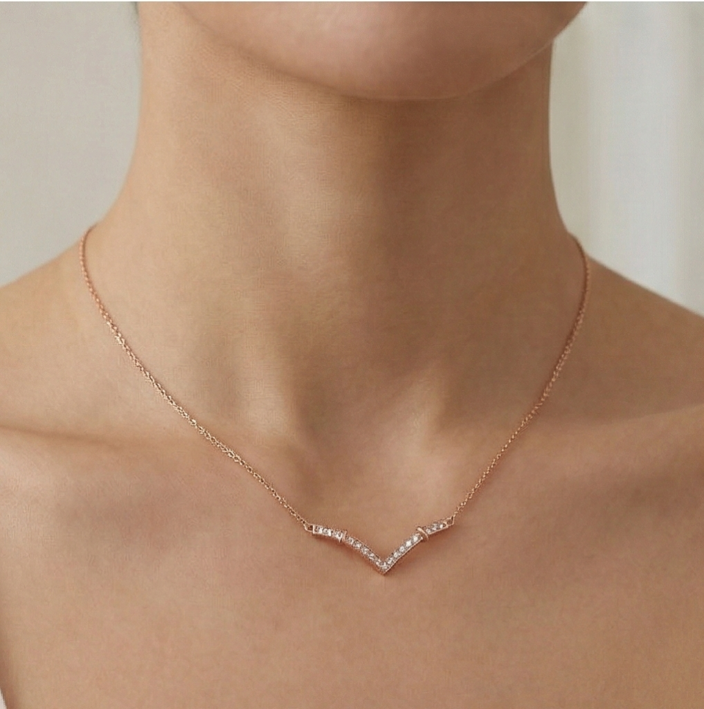 AGOR 925 Sterling Silver Rose Gold Plated Geometric Chevron Bar Necklace Jewellery