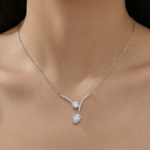 AGOR 925 Sterling Silver Elegant Asymmetric Pear Drop Necklace Jewellery with Rhodium Finish