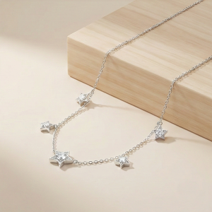 AGOR 925 Sterling Silver Celestial 5 Star Charm Necklace, Silver Finish Pendant Jewellery for Girls
