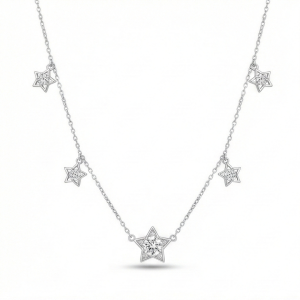 AGOR 925 Sterling Silver Celestial 5 Star Charm Necklace, Silver Finish Pendant Jewellery for Girls